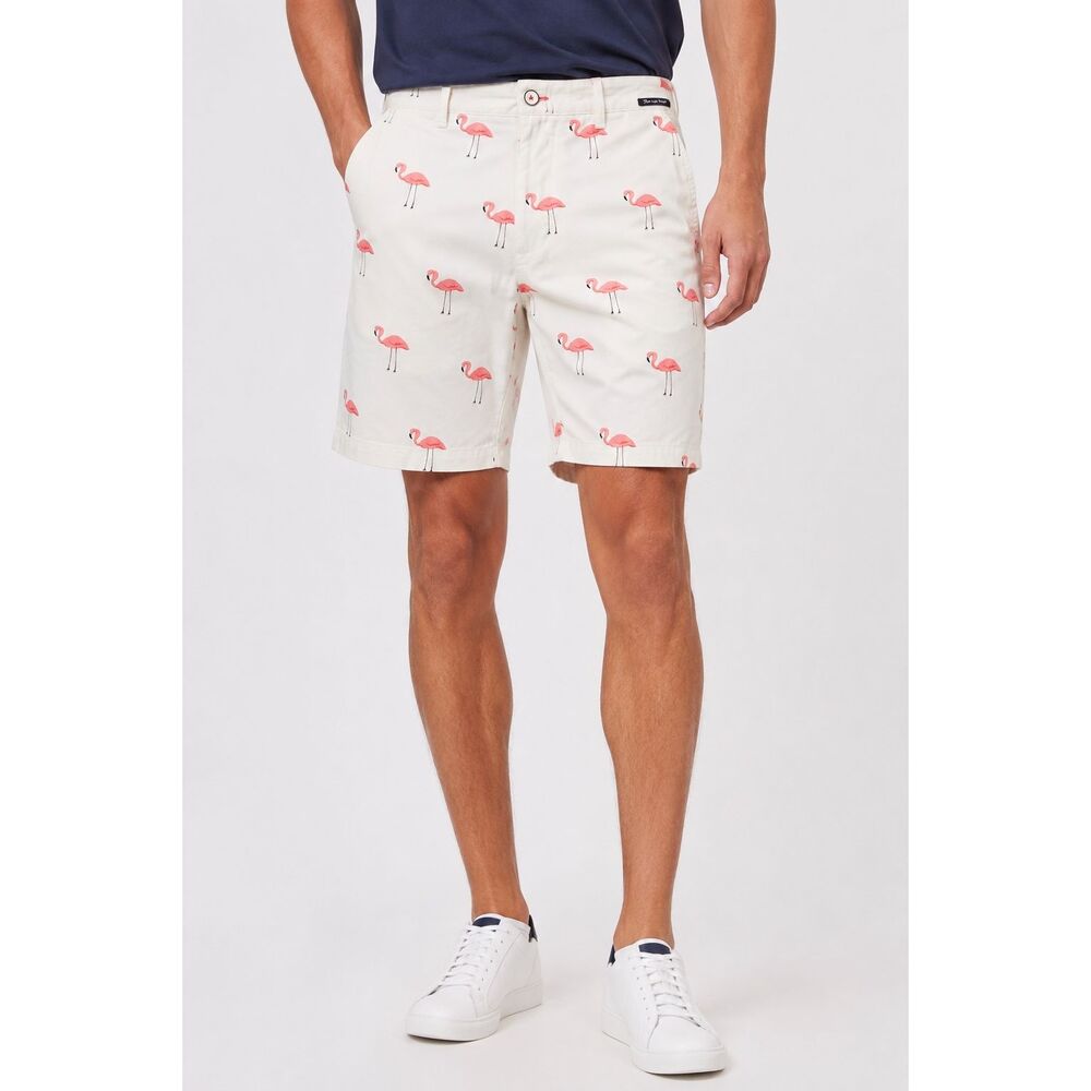 Denim & Flower Ricky Singh Flamingo Print Chino Shorts Size 32 Preppy